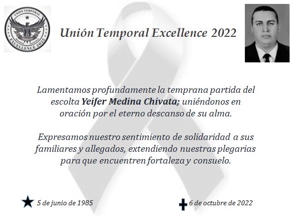Recházanos el asesinato del escolta Yeifer Medina Chivata Q. E. P. D. Hechos ocurridos en Santander de Quilichao; nuestra solidaridad con su familia, sus compañeros y amigos. ⁦<a href="/UNPColombia/">Unidad Nacional de Protección, UNP.</a>⁩