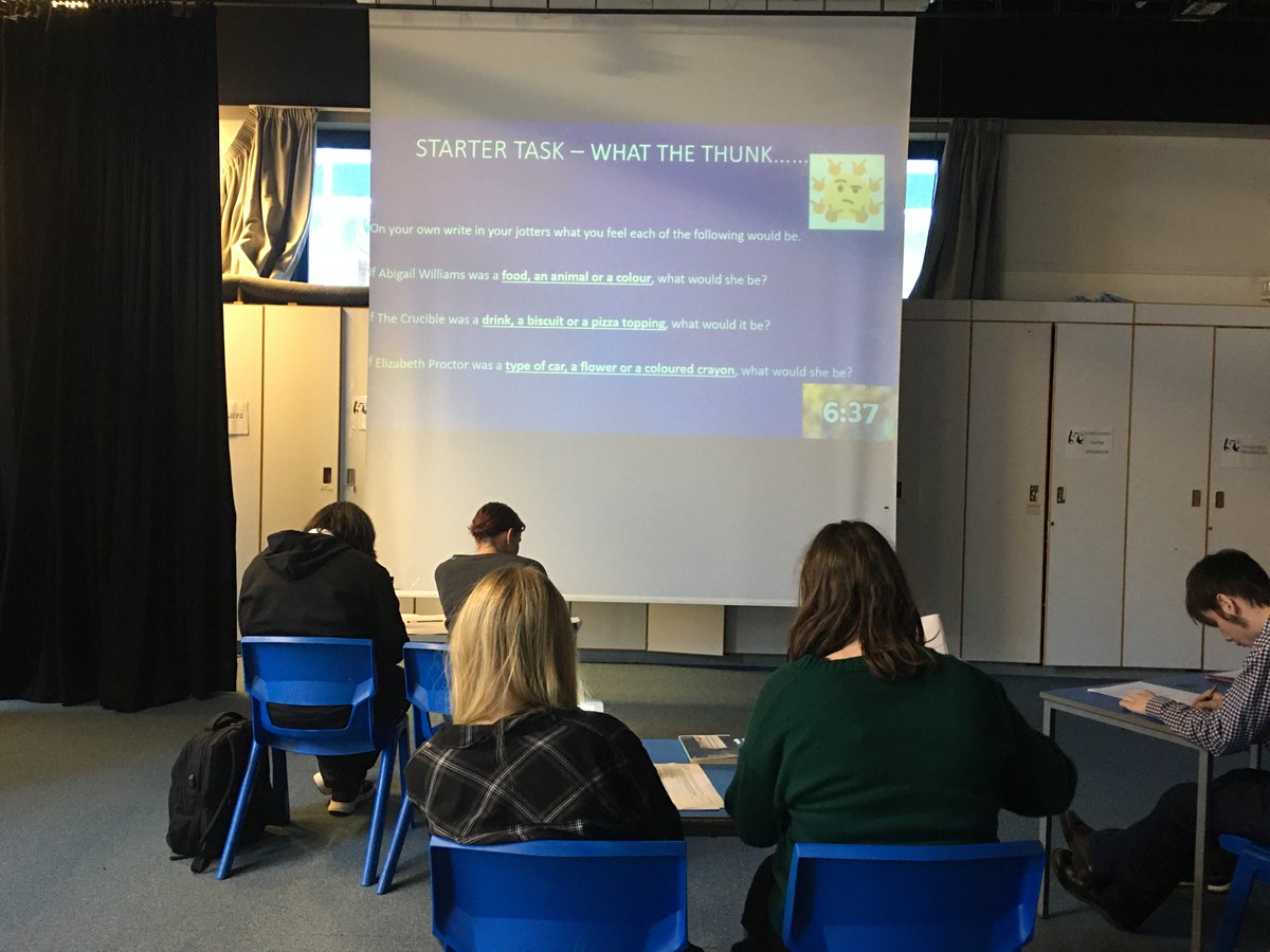 BBExpArts's tweet photo. Higher Drama were consolidating their understanding of their textual analysis essay structure today and practicing making points. We started with a game of "THUNKS" to get them thinking about the play in a different way. #startertask #hook #showyouknow 🎭😊 https://t.co/lvZDCLlTvW