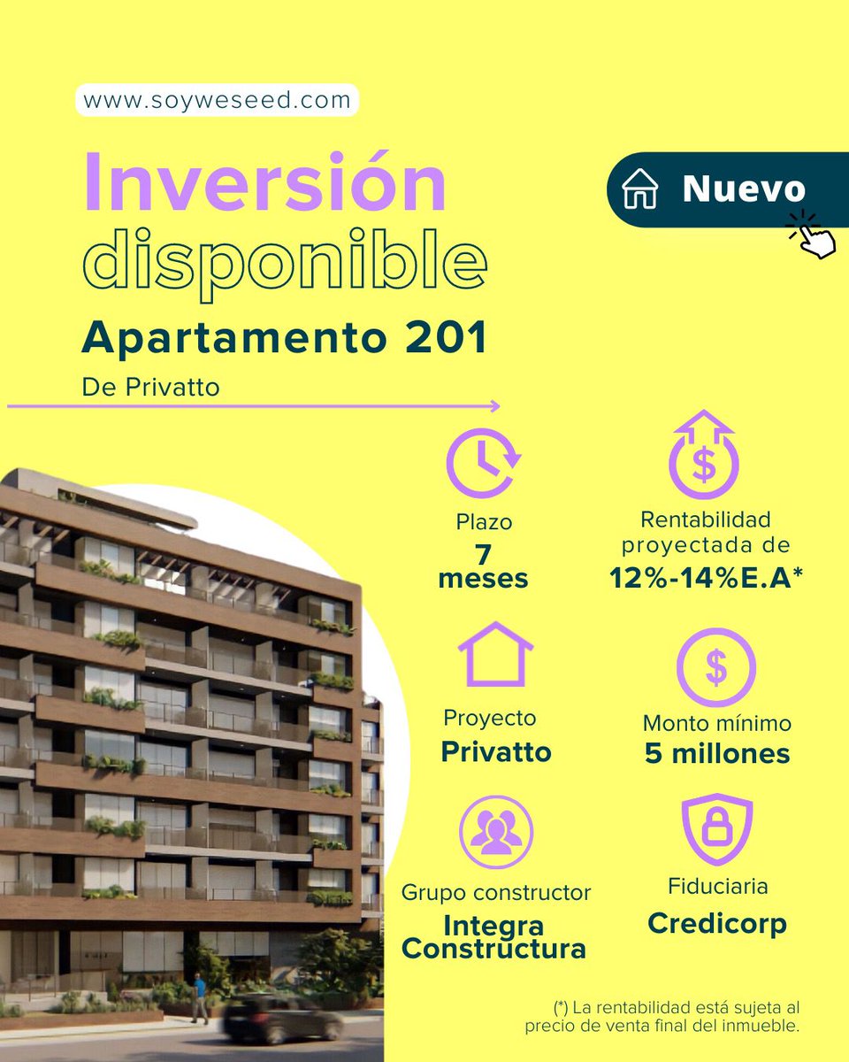 soyweseed's tweet photo. ·#Weseed l 🚨NUEVA OPORTUNIDAD🚨 la vaca sabe que te encanta el match de plazo ⌚️ + rentabilidad 💸: tu dinero crecerá en 7 MESES con Privatto, invierte en https://t.co/3mqfS48bu8

#desarrollosinmobiliarios #bienesraíces #INVERSIONESCOLOMBIA #inversioninteligente https://t.co/x69RDKgSjw
