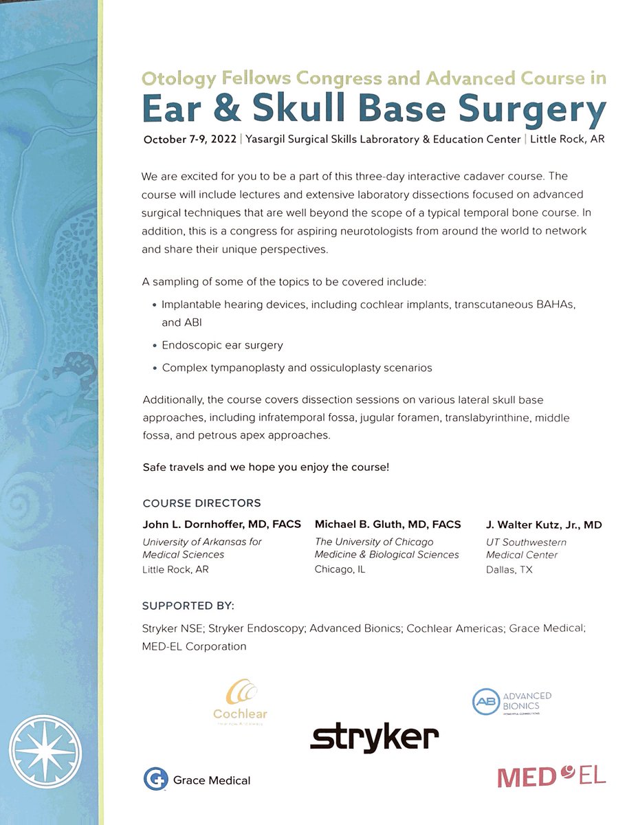 We are looking forward to meeting the 21 fellows from the US and around the world. We are lucky to have such outstanding surgeons in our speciality.