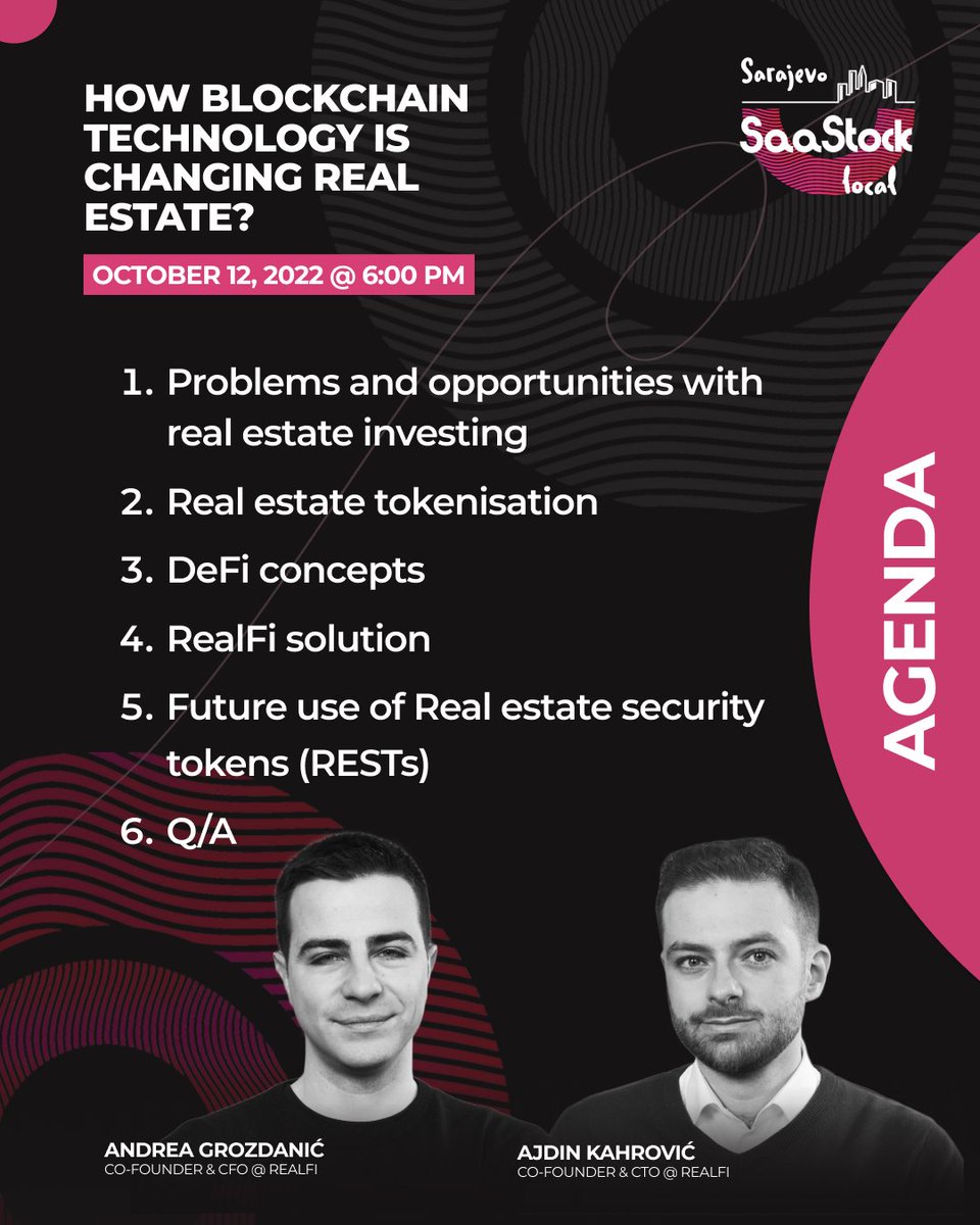 We are sharing agenda for the upcoming event! Write down October 12th @ 6:00PM.📆
Due to the due to huge interest, we kindly ask you to also register on Hopin platform. See you! 👀
hopin.com/.../how-blockc…...

#saastock #saastocklocal #Sarajevo #technology #blockchain #event