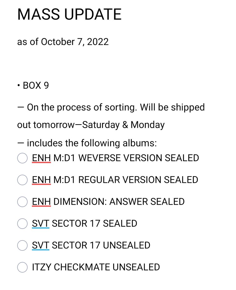 winterplayph's tweet photo. 📣 MASS UPDATE
#Winterplay_Updates 
as of October 7, 2022

notes:
• Sorted out na po mostly ang nasa box 9. Packing and ship out tomorrow and by Monday if hindi kaya lahat bukas. Thank you for patiently waiting and we're very sorry if magkaroon ng delays sa box 10 :( https://t.co/pRCYvFhAc3