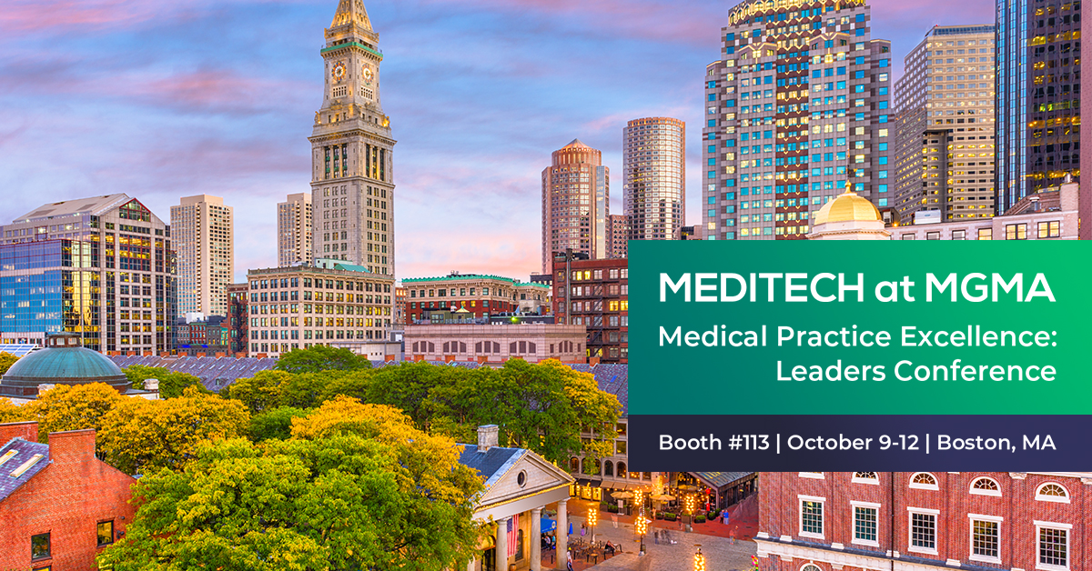 MEDITECH's tweet photo. Attending MGMA’s Medical Practice Excellence Conference #MPE22 next week? Stop by and see us at booth #113 and learn how #MEDITECH can help your practice surpass expectations and elevate care. https://t.co/HZmG0Nonjo https://t.co/cy4kgJ0CQq