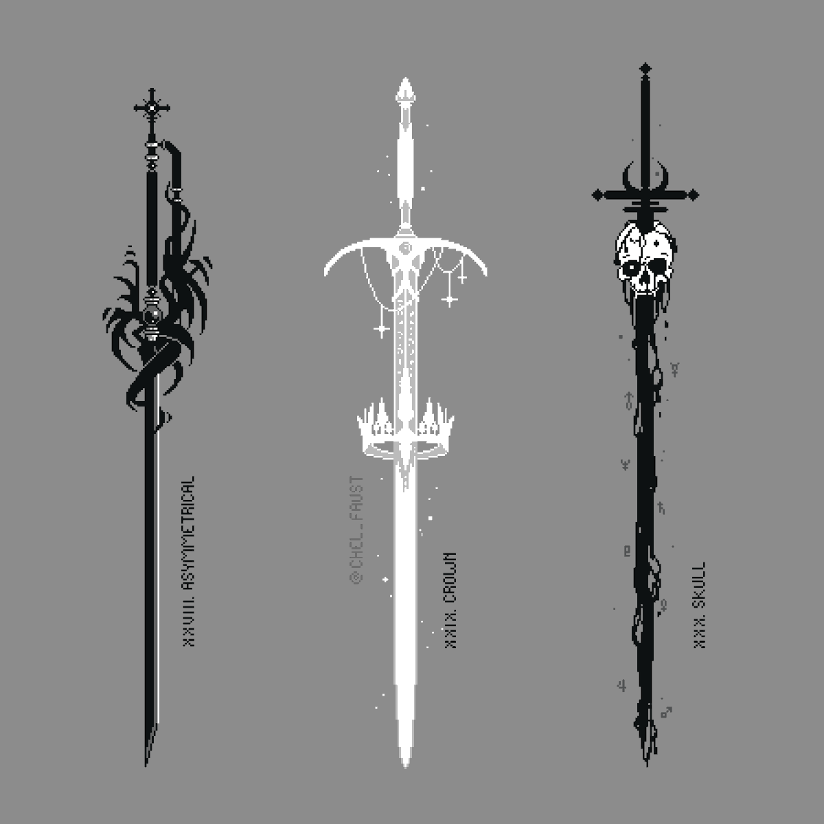chel_faust's tweet photo. Swordtember Set v10
Asymmetrical, Crown, Skull ✨⚔️ https://t.co/Z3tOYz13br