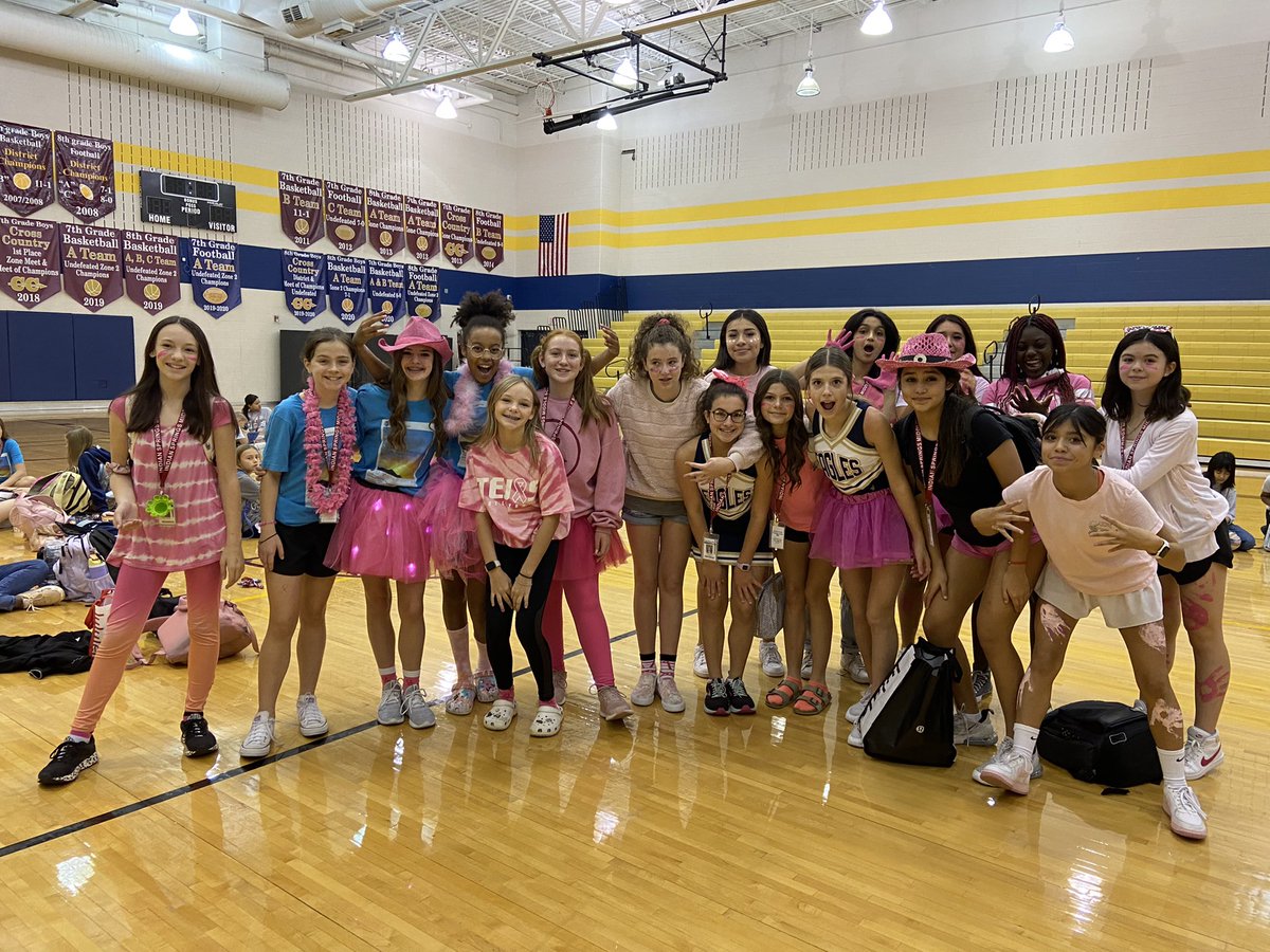 ISMSLadyEagles's tweet photo. Our 7th graders sure do have spirit! Pink Out today!! @IndianSpringsMS https://t.co/B4rcoK6JB3