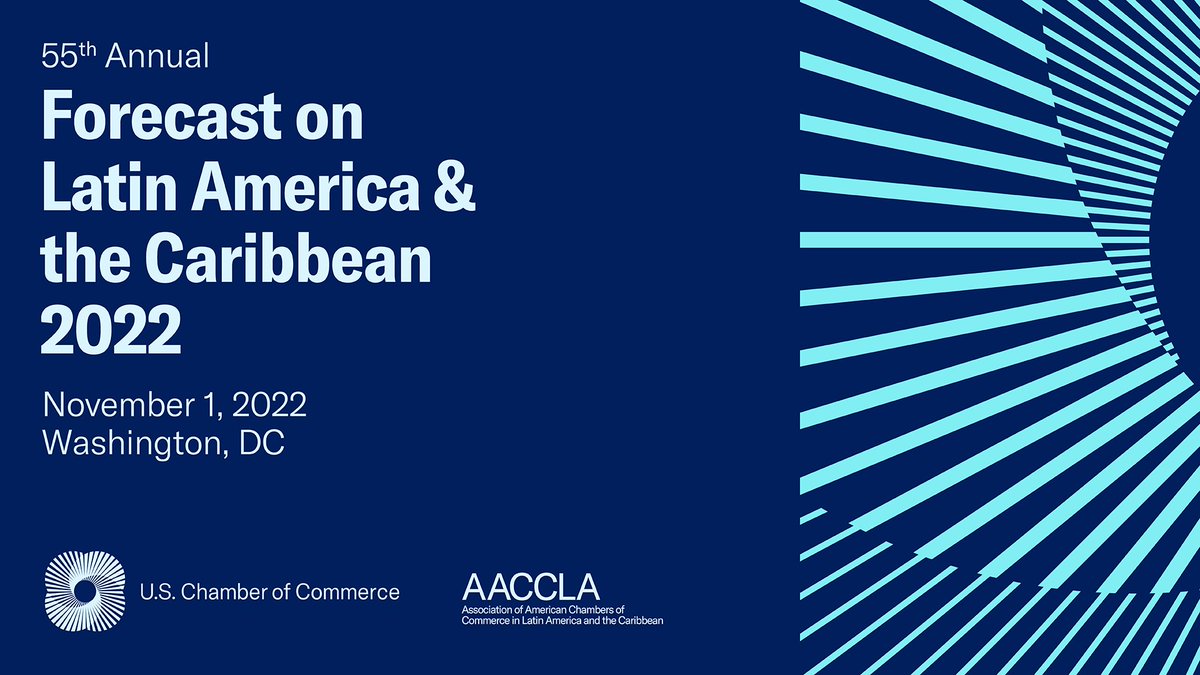 You're invited! Registration for #AACCLA's in-person Forecast on Latin America and the Caribbean Conference is now open! The event will take place on November 1, 12:00 - 5:00 PM in Washington. Please click through the following link to register: events.uschamber.com/folac2022/2557…