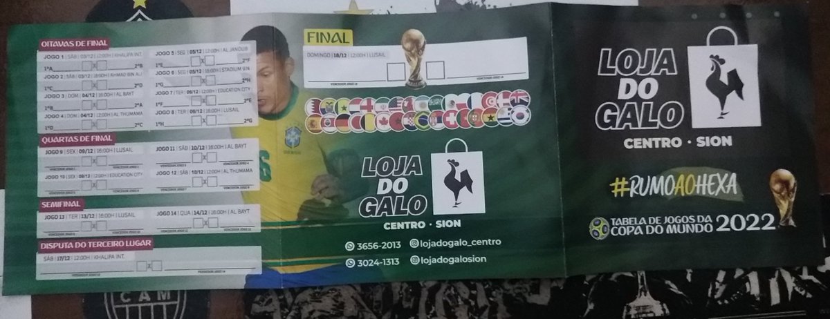 Arcebispo13's tweet photo. Passei ontem na @GaloCentro , longe de mim falar com vcs, passem lá e peguem....hahahahaha

PEGUEM A TABELA DA COPA DO MUNDO 2022

Voltei a infância, qdo ficava anotando e tentando adivinhar quem ia ser Campeão @Atletico @CBF_Futebol @LojadoGaloSion https://t.co/lb9p3cpHoF