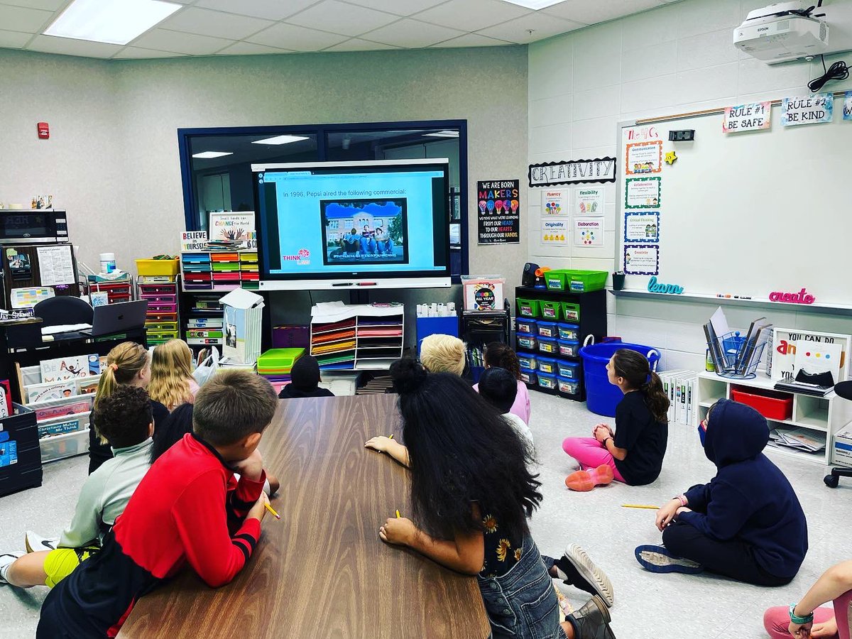 SchmittInSchool's tweet photo. 4th grade GIA gifted students exploring our first @thinklawus lesson, “My Jet, Please!” Pepsi VS. John! Lots of critical thinking! #gt #generalintellect @ColinESeale @JCPSGT @tullyelemjcps https://t.co/jJDT5OcaKt
