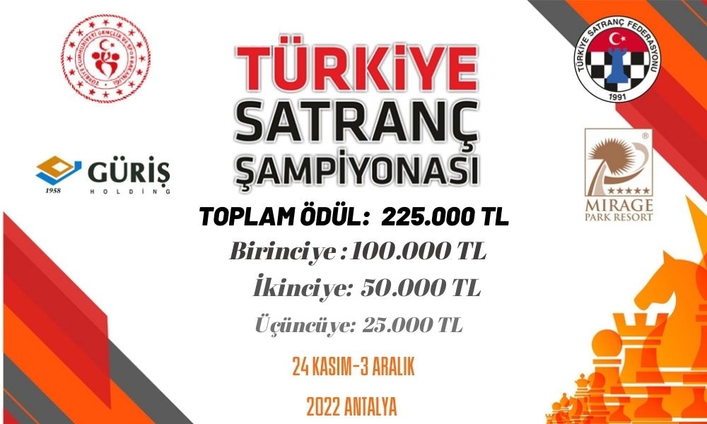 2022 Türkiye Satranç Şampiyonası 24 Kasım- 3 Aralık 2022 tarihleri arasında Güriş Holding sponsorluğunda  Mirage Park Resort Hotel'de gerçekleştirilecektir.++