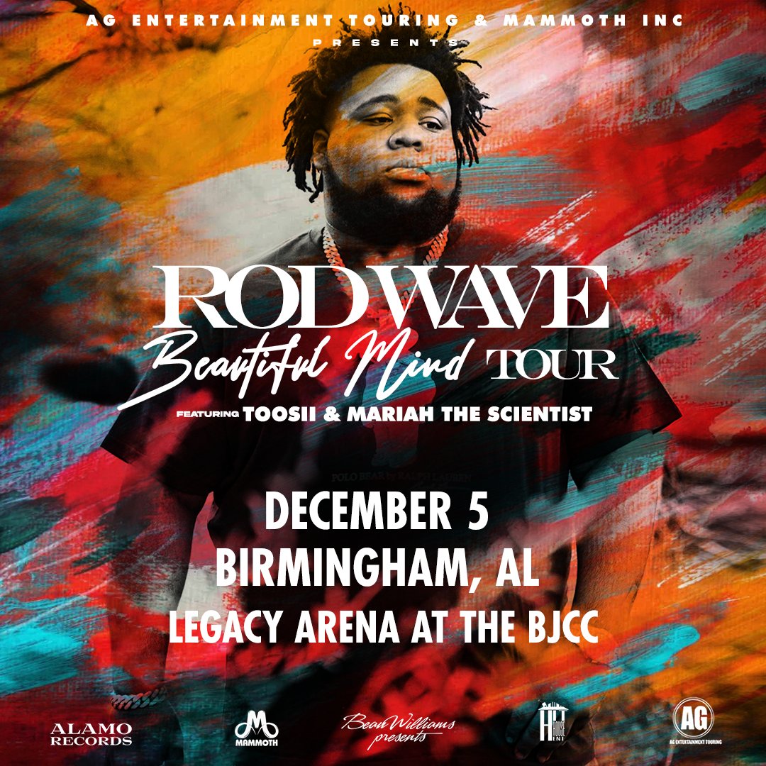 🚨 On sale now! 🚨 Tickets are available for Rod Wave: Beauitful Mind Tour ft <a href="/toosii2x/">Toosii</a> &amp; <a href="/MariahScientist/">Mariah</a> at Legacy Arena this December!

🎟 bit.ly/3SX1KsY

#rodwave #beautifulmindtour #toosii #mariahthescientist #legacyarena #bjcc #bhamevents #bham #bhamal