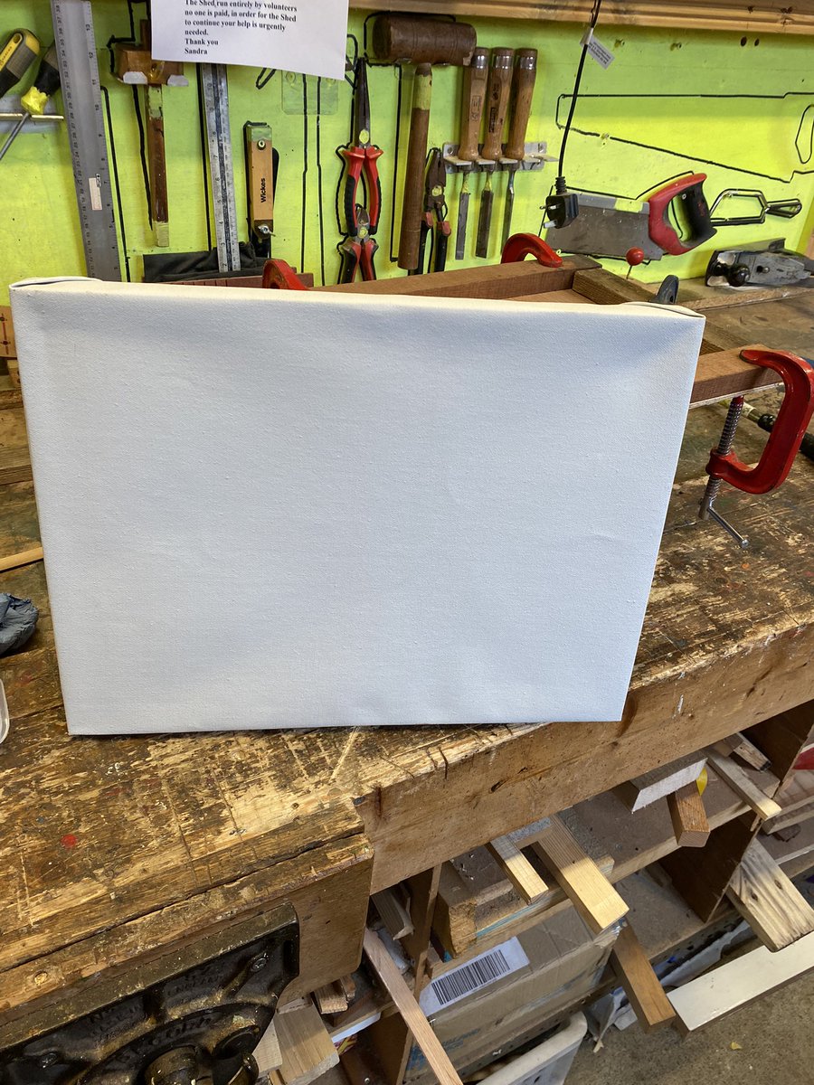 mkhshed's tweet photo. The Shed art group, not painting this week, but learning how to make canvas stretches for their next painting project. https://t.co/H1nYimpA4k