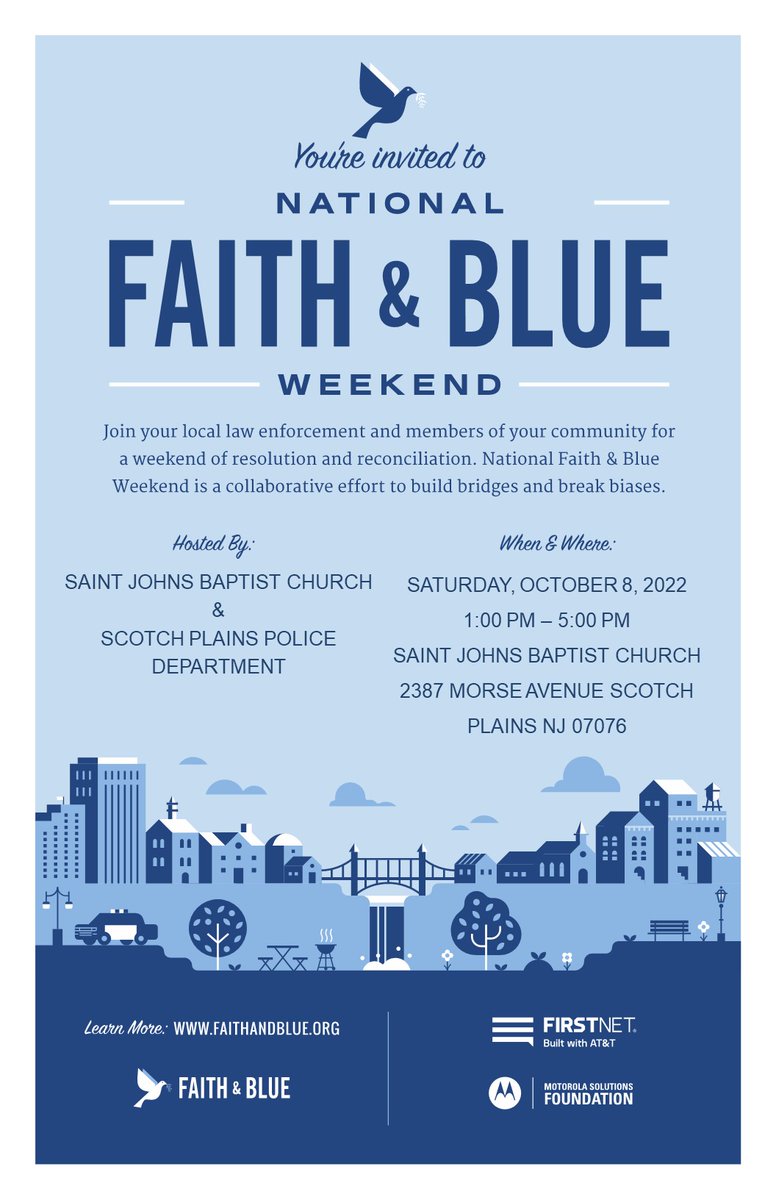 We hope you will come out and join us at our First ever Faith & Blue event, tomorrow, from 1-5pm at St. John's Church, 2387 Morse Ave., Scotch Plains, NJ. #faithandblue #FaithandBlue2022