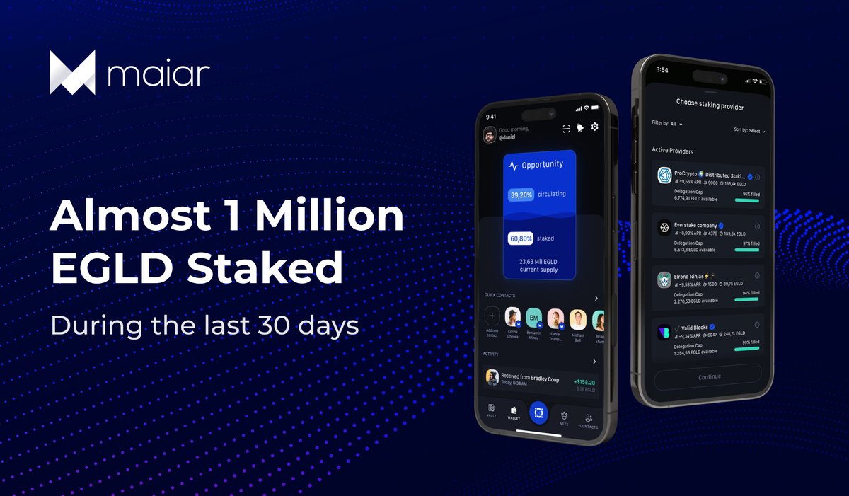 xPortalApp's tweet image. Almost 1 million $EGLD were staked during the last 30 days 🔥

With a new Maiar Launchpad project in sight and snapshots just around the corner, staking your $EGLD is more essential than ever.

@getMaiar, stake &amp;amp; earn a chance to support the next ecosystem trailblazer!
