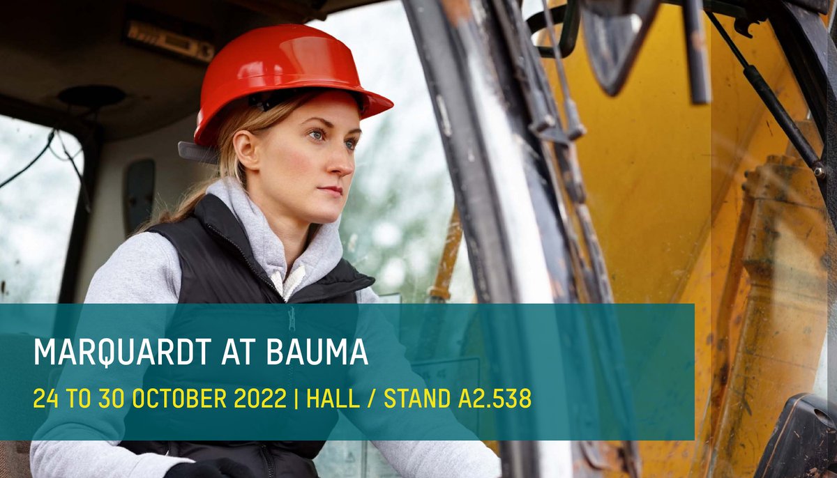 Marquardt_Group's tweet image. Stop by the #Marquardt booth @baumaOfficial and convince yourself of our intuitive and #robust #controlelements, digital drive authorization systems via smartphone, components for hybrid or #batteryelectric #drives and corresponding #charging solutions. eu1.hubs.ly/H01Wq9l0