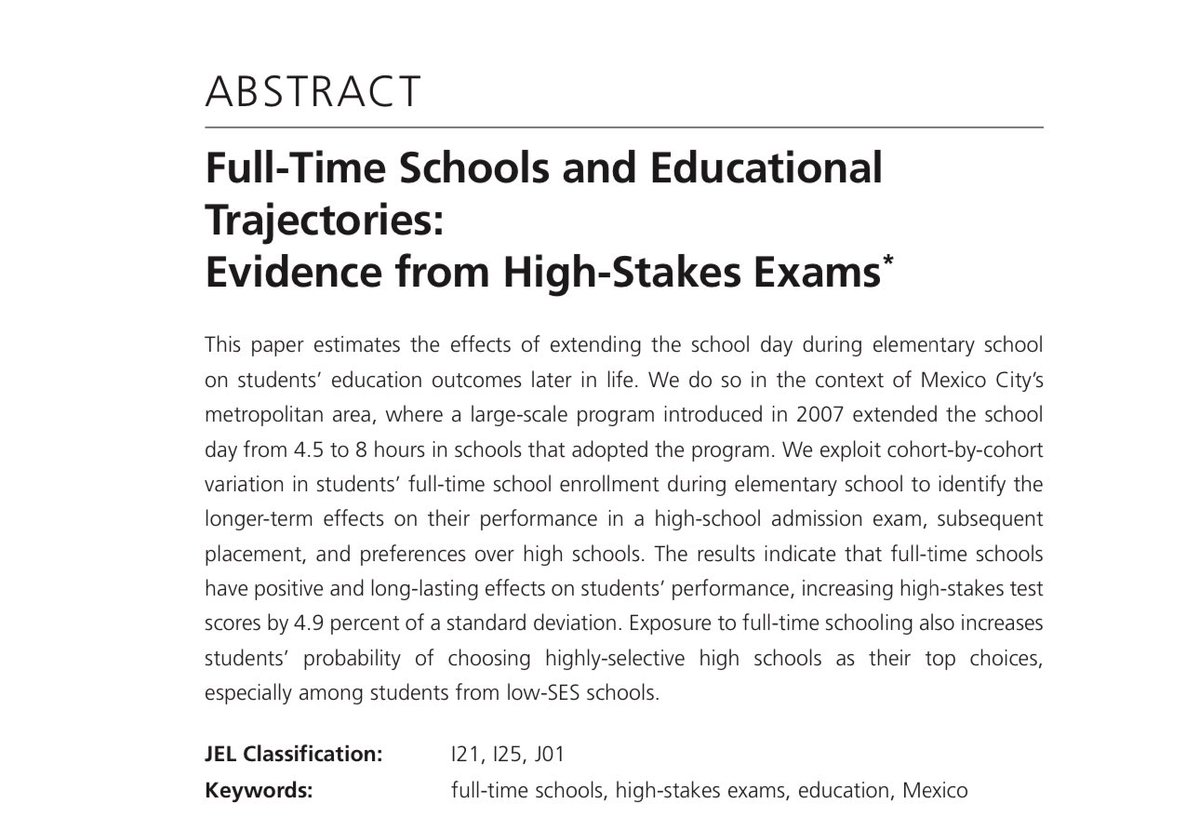 María Padilla Romo (@marapadillar) on Twitter photo 🚨New working paper alert:🚨
Joint with <a href="/fcabrerahz/">Francisco Cabrera-Hernández</a> and Cecilia Peluffo
docs.iza.org/dp15602.pdf
Full-time schooling during elementary school improves students’ educational trajectories later in life. 1/N 🚨New working paper alert:🚨
Joint with <a href="/fcabrerahz/">Francisco Cabrera-Hernández</a> and Cecilia Peluffo
docs.iza.org/dp15602.pdf
Full-time schooling during elementary school improves students’ educational trajectories later in life. 1/N