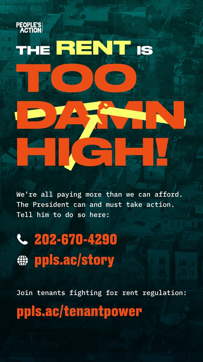 The rent is too damn high!! Has your rent been hiked? Call (202)670-4290 to tell us about it or submit at ppls.ac/story

We are fighting with the #HomesGuarantee and tenant organizations across the country to get <a href="/POTUS/">President Donald J. Trump</a> to take executive action to regulate rents