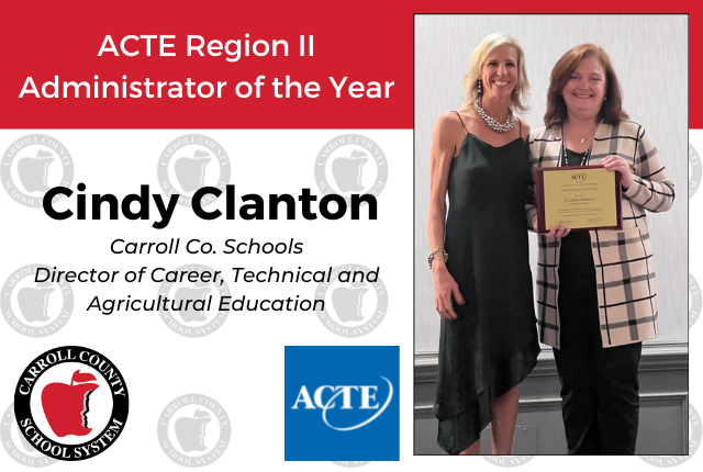 carrollschools's tweet photo. Congratulations to Director of Career, Technical and Agricultural Education Cindy Clanton for being named Administrator of the Year for Region II of the @actecareertech! #24STRONG #CTAEworks #ACTE https://t.co/0jgkrbbdqw