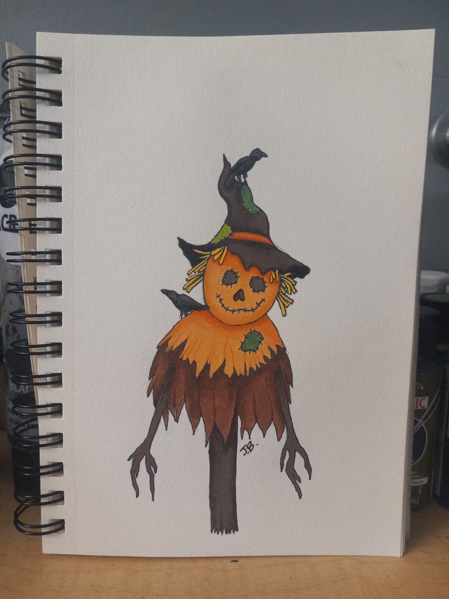 Jmonroe1989's tweet photo. Art prompt day 7 was scarecrow. Acrylics on paper. #art #artist #artistsontwitter #scarecrow #Halloween #Halloweenart #painting #acrylicpaintings https://t.co/eRRQG9DDcl