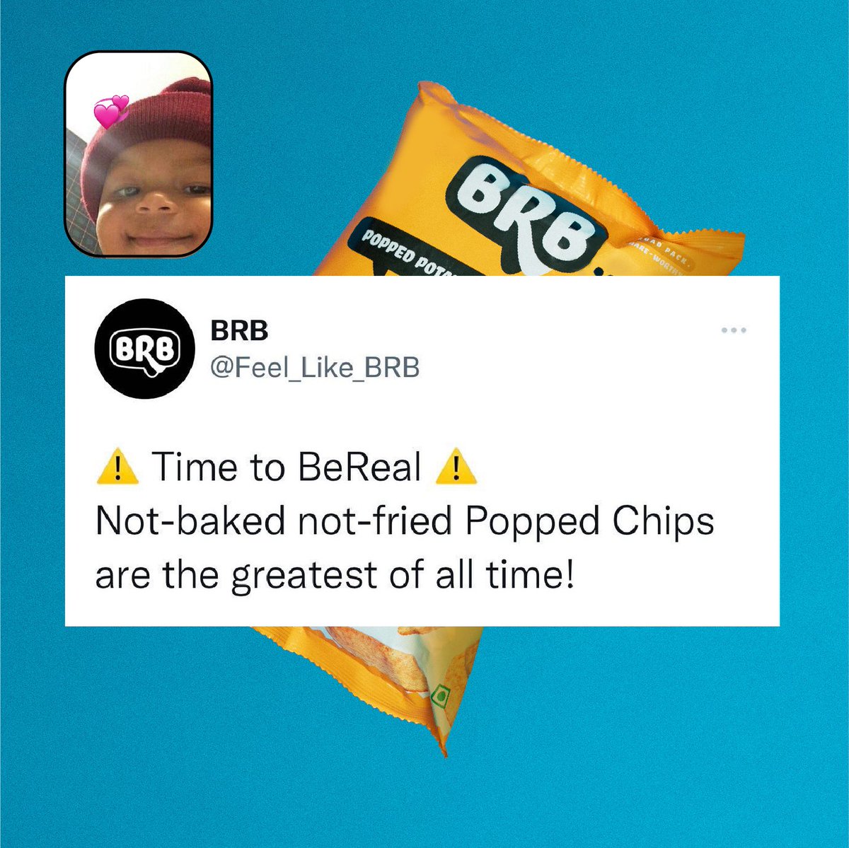 Feel_Like_BRB's tweet image. You know it’s straight facts when the time to #BeReal shows up ⚠️ And our #PoppedChips are the reallest out there with that #NotBaked #NotFried swag 😎 Now BRB, gotta take another BeReal 👻