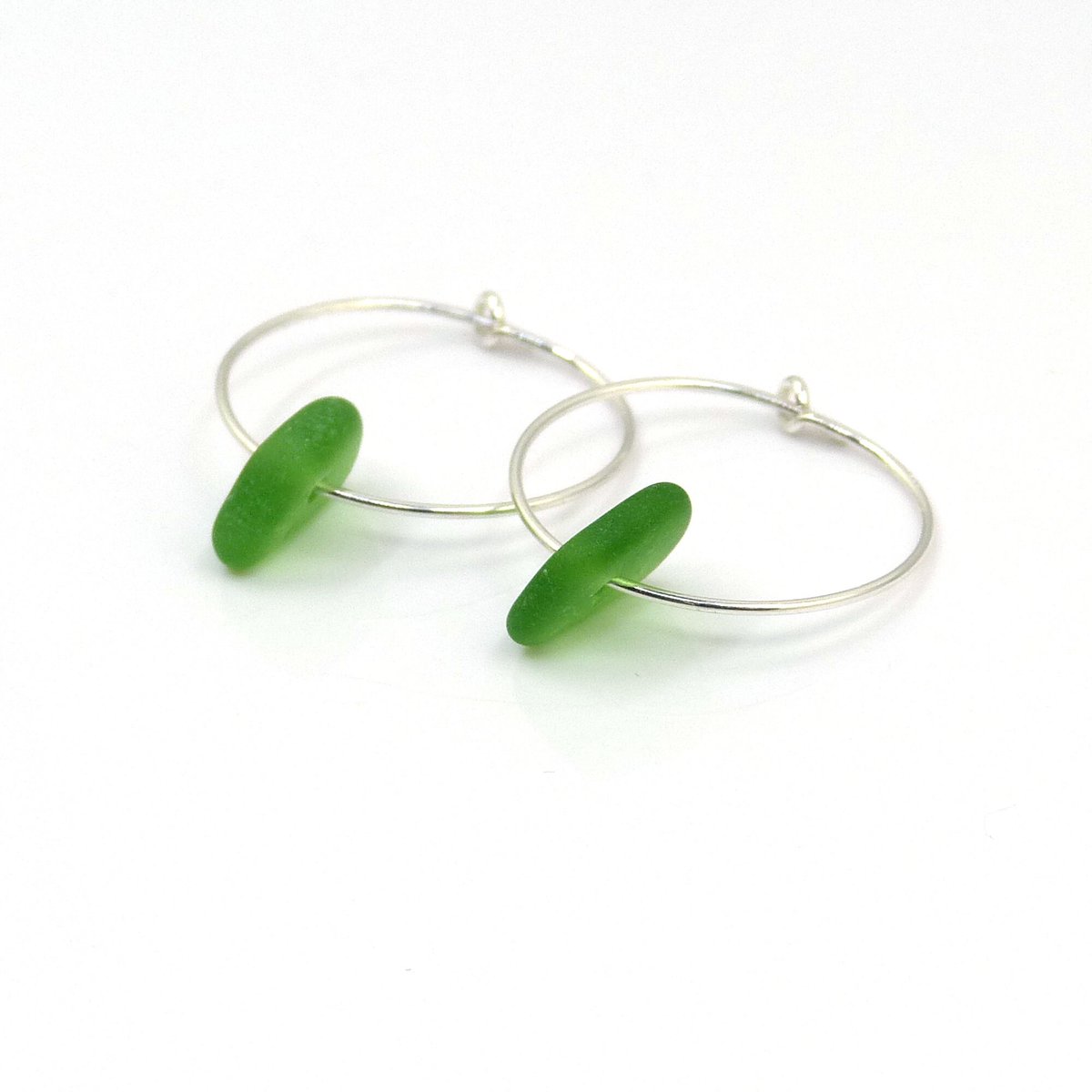 Seaham Emerald Green Sea Glass and Sterling Silver Hoop Earrings - Hoops available in 4 sizes - The Strandline tuppu.net/92b24acf #northumberland #thestrandline #EarlyBiz #shopindie #UKGiftHour #Etsy #supportsmallbusiness #SeaGlassHoops