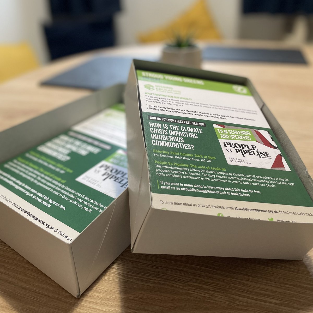 Stroud_YGs's tweet photo. Posters and flyers at the ready. Stroud Young Greens will be out and about in Stroud tomorrow, near Five Valleys from 11am, talking to people about our #missinged event on 22nd October at The Exchange.
If you see us, pop over and say hello or email stroud@younggreens.org.uk 💚 https://t.co/bDXAZvqDPQ