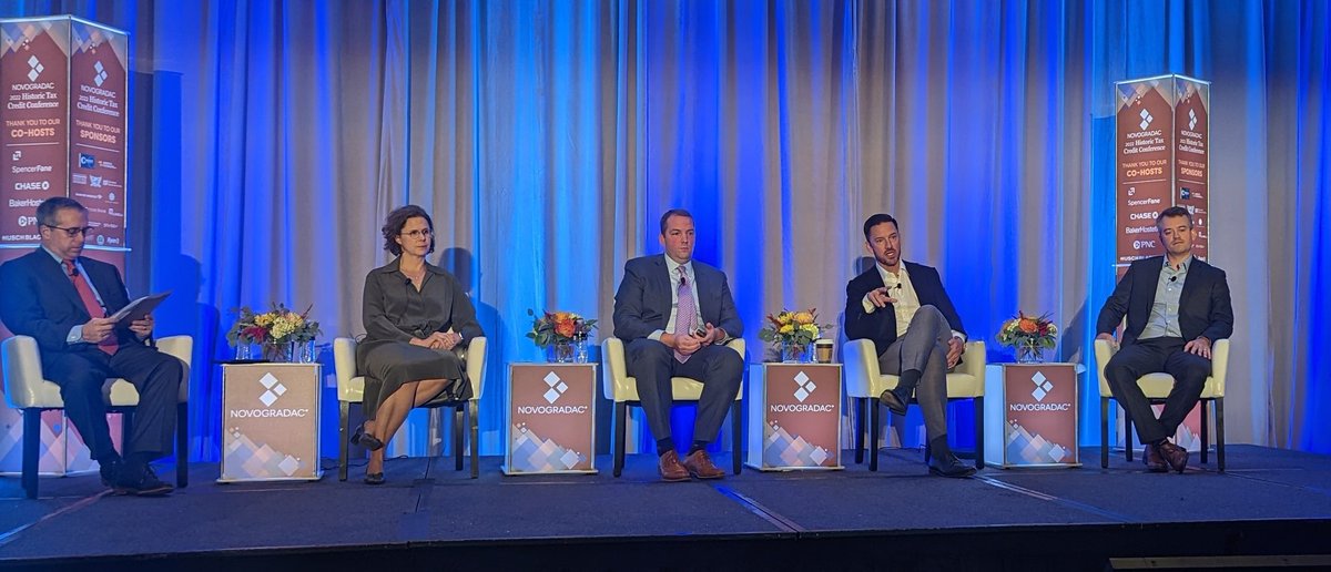 NovogradacNews's tweet photo. Participants in the "Projects With Tax-Exempt Sponsors" panel at #NovocoHTC discuss the statutory framework, ownership issues, leasing issues, state credits and more for nonprofit HTC sponsors. https://t.co/W1kqOcIurZ