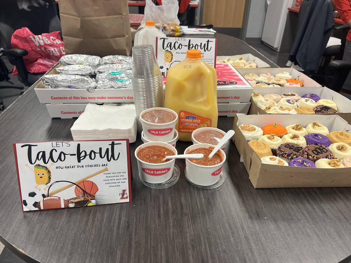 Ending the Week … Appreciating two very special groups on campus. Our fabulous Custodian Staff and Awesome Coaching Staff. Thank you for all you do for our Community. 

Special Thanks to our Donors: BIRD bakery and @leevolsboosterclub