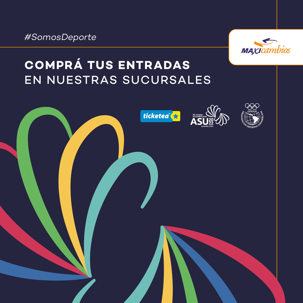 maxicambios's tweet photo. Sumate a la mayor fiesta deportiva en la historia del país.
Una oportunidad única para disfrutar de distintos deportes a un alto nivel.
Adquirí tus entradas de @TicketeaPy en cualquiera de nuestras sucursales.
#SomosDeporte #Ticketea #MaxicambiosPY https://t.co/GVNcYf8wqa
