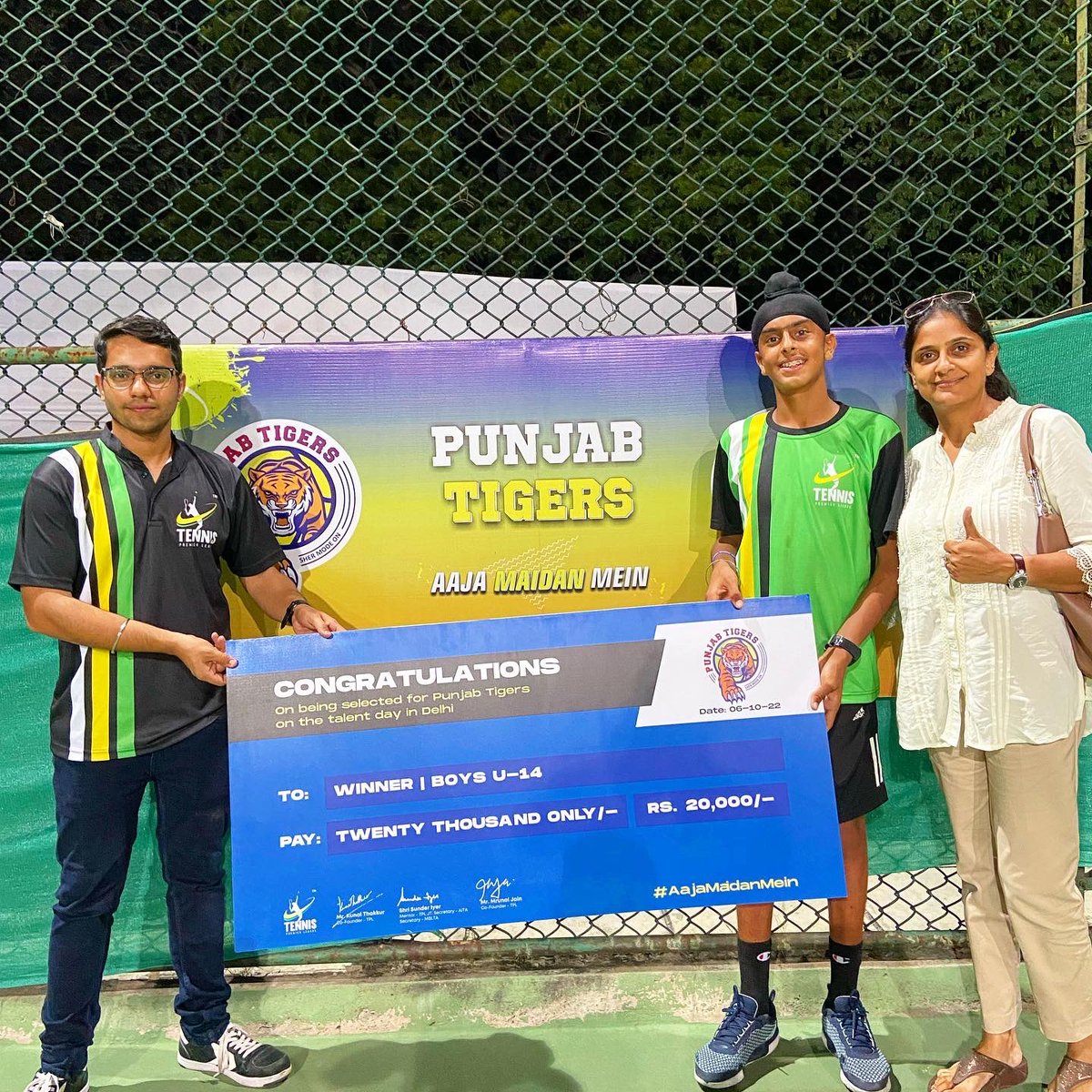 tplsport's tweet photo. Vadhaiyan to the young tigers who will now mark their territory in TPL season 4 with #PunjabTigers
 
Congratulations to all winners. #SherModeOn🐯

#AajaMaidanMein #TennisPremierLeague #TennisLove #TPL2022 #TPLS4 #Tennis #Punjab #DLTA #TPLTalentDay https://t.co/V3nfimoDvu