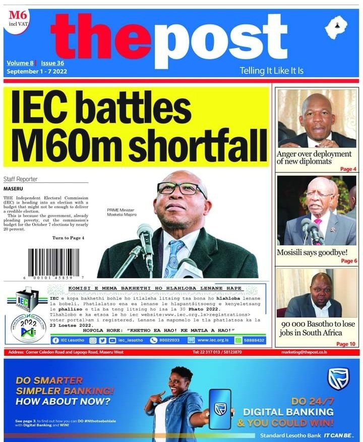 LitebohoMots's tweet image. I observe that the monetary shortfall has heavily affected Independent Economic Commission(IEC). The usual uniform clothing(t-shirts) for Voting Station Managers and Officers isn't available this year.
#LesothoDecides2022
#DontOptOut
#Vote
#7thOctober