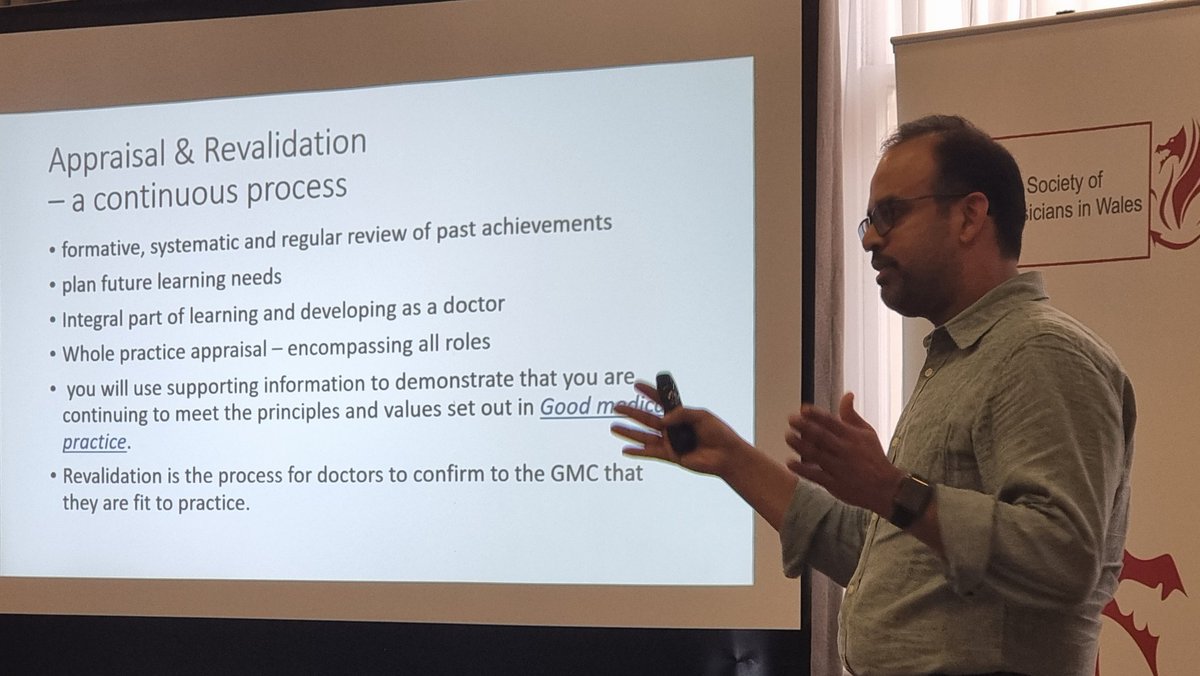 SocPhysWales's tweet photo. Dr Biju Mohammed explains the revalidation and appraisal process to our trainees, a big change from the eportfolio and ARCP process when you get to being a consultant #spwm4m https://t.co/hCU0ytWB8Q