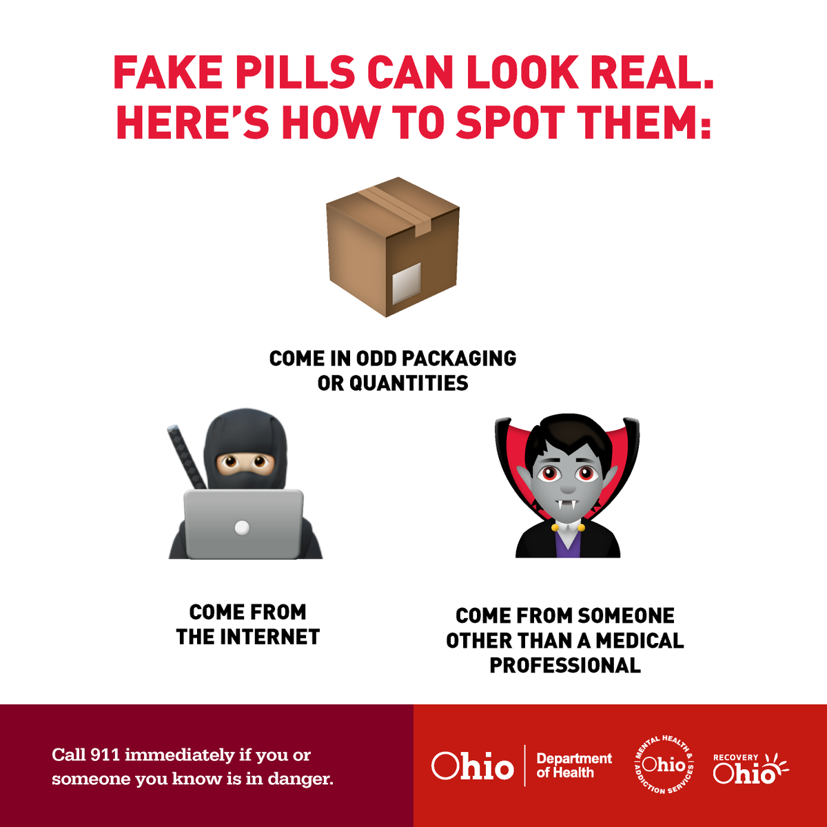 💊👀 It can be hard to detect counterfeit pills. Even those that appear identical to real medications can be laced with fentanyl. Here are a few signs of fake pills that can help parents. Learn more at takecharge.ohio.gov.