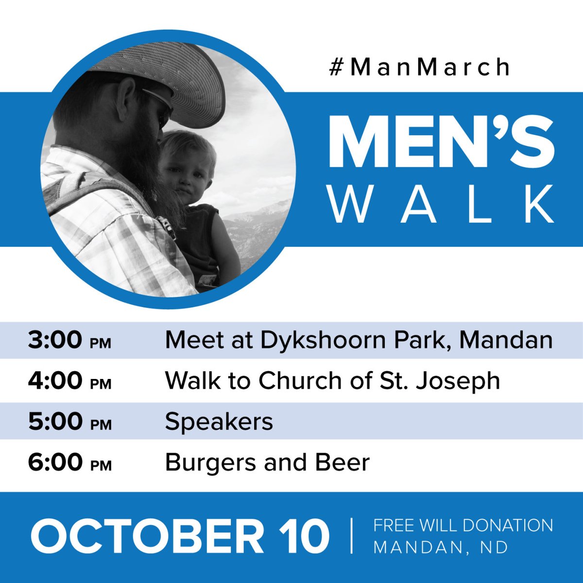 LOA_View's tweet photo. Families gather to celebrate their fathers, brothers, sons, and all the other men in their lives.Join Trent Loos for a "Man March"
📅 Monday, October 10
⏰ 3pm
🌏 Dykshoorn Park, Mandan
#ManMarch #CelebratingMen #Dads #Fathers #RoleOfMen https://t.co/CS5TNnZWdw