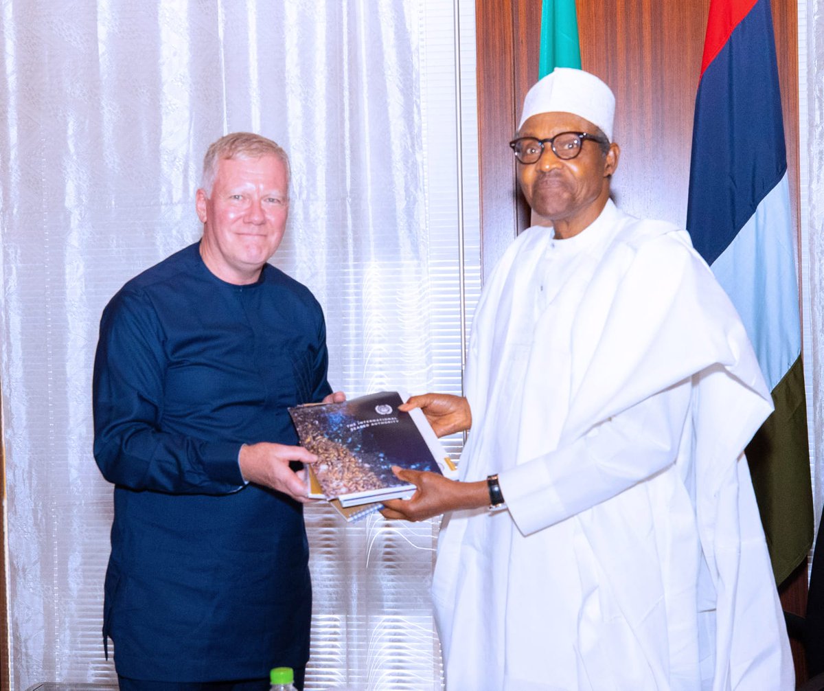 .@ISBAHQ Sec-Gen @mwlodge met with the Honorable Mr. Muhammadu Buhari, the President of the Federal Republic of Nigeria today to discuss opportunities for Nigeria to expand its leadership in support of blue economy objectives of Africa. @NigeriaGov @MBuhari