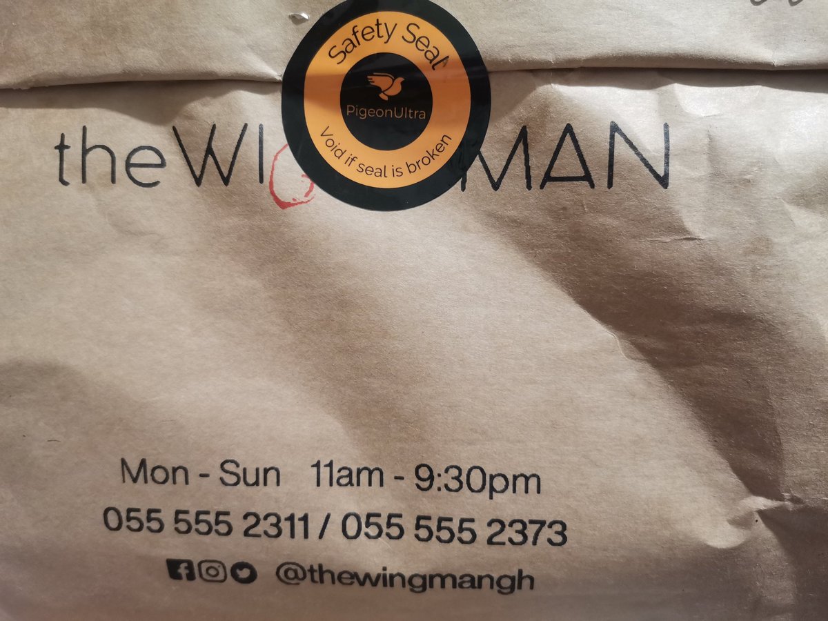 yasmeenhelwani's tweet photo. Thank you @PigeonUltraApp for coming through for me today. It's wing night tonight with food from @thewingmangh and I love how #PigeonUltra uses safety seals on the food packaging 💖 https://t.co/8qa0nKL8Xn