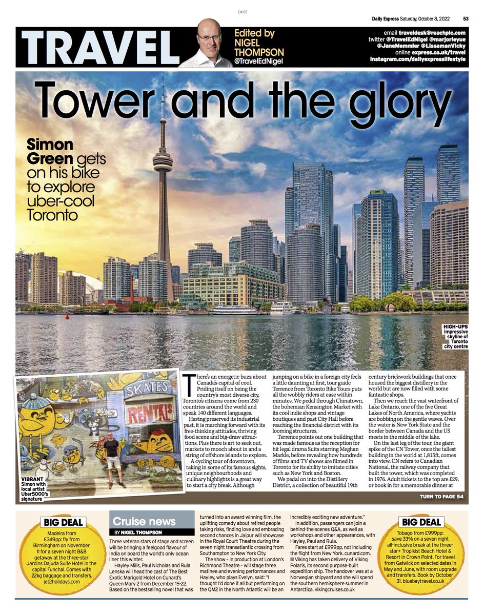 TravelEdNigel's tweet photo. Tomorrow's Daily Express print #travel - Toronto: why Canada's capital of cool has to be on your city break list.  With @SimonGreen94 https://t.co/Fka2925kyL