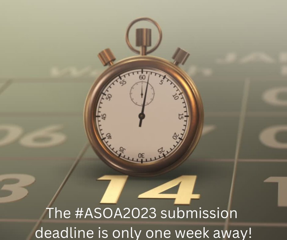 ASOAtweets's tweet photo. Only one week left to submit your abstract for the 2023 ASOA Annual Meeting! 

https://t.co/gEfKOByJoV

#ASOA2023 #practicemanagement #education #ASOA https://t.co/SPihNCo7JB