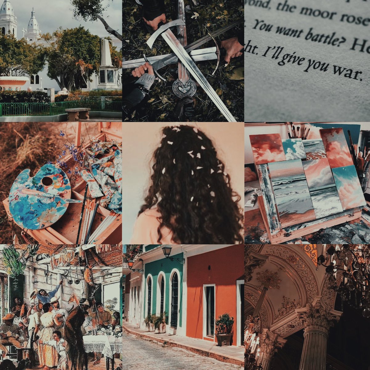 thebookoffaerie's tweet image. It’s Aesthetic Day for #FinishUrBookFall 🫶🏼 I’m working on my Puerto Rican Historical Fantasy WIP and I did aesthetics for the 4 main characters; Cayetana, Clara Elizabeth, Susanna and Enrique ✨