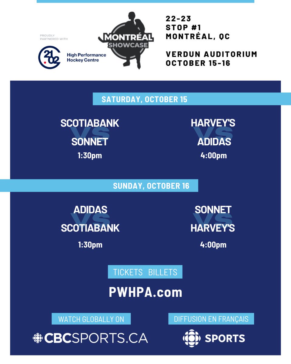 PWHLPA's tweet image. Next week we’ll be saying “Bonjour Montréal!” Watching from home? Stream worldwide in English at cbcsports.ca @cbcsports + in French at @RC_Sports.
