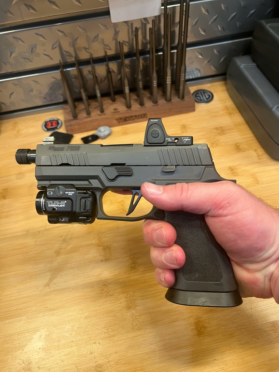 HorizonArms's tweet photo. Another view of the P320 X-Carry Legion build we did for a client.  Feels great in the hand.  Reliable, very little recoil or muzzle rise, and gotta love the flared magwell. https://t.co/6NOsqfE4Gr