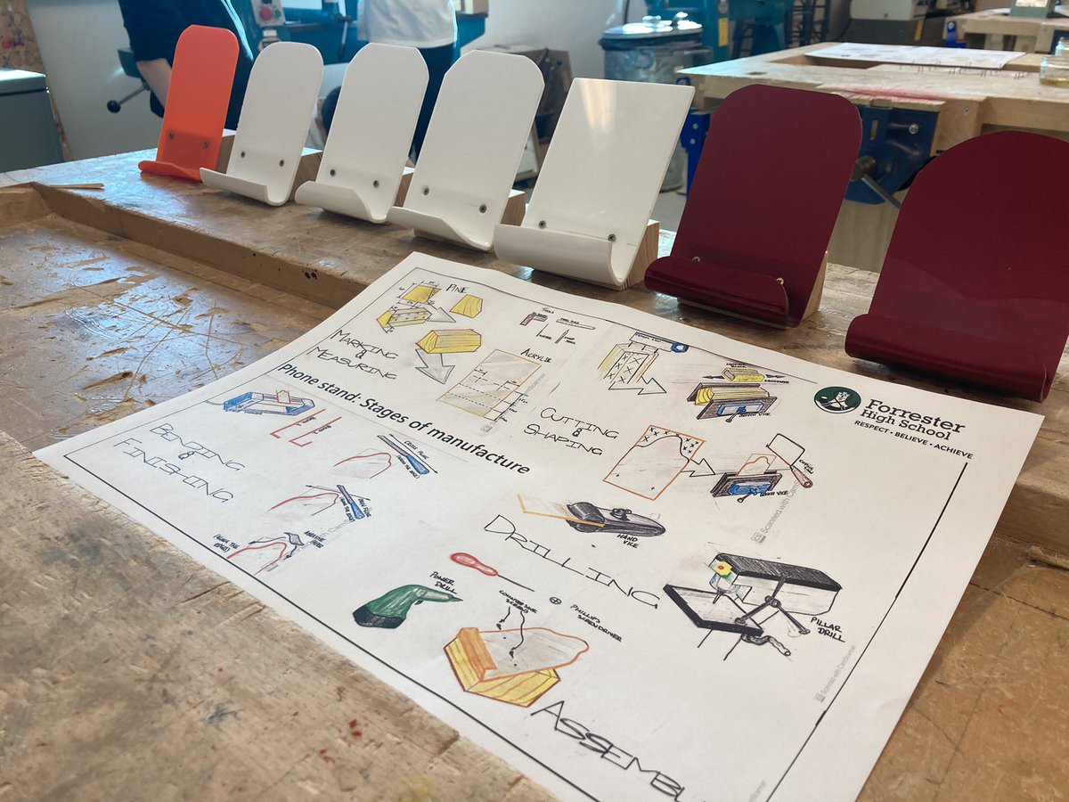 FHS_CDT_HE's tweet photo. Thank you to all P7 parents that came down to visit our department and our brilliant 1st years manufacturing these awesome device stands! Cracking afternoon - Well done to all!
@forresterhs #forrester #cdt #manufacture #devicestand https://t.co/z4aUVWGNCG