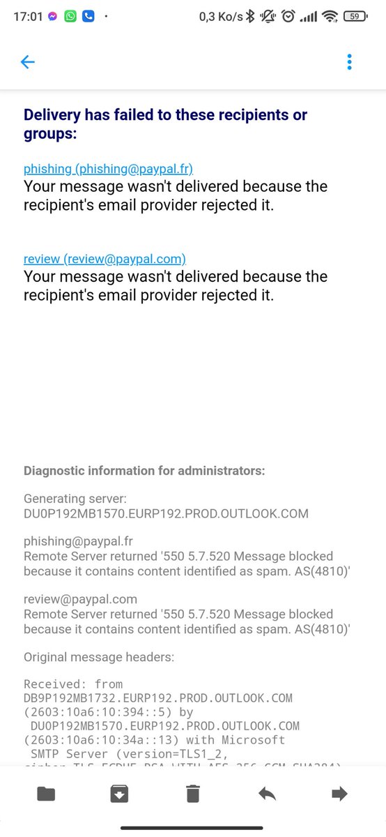 copostic's tweet photo. @AskPayPal Aucune des adresses mentionnées ne fonctionnent et c'est bien votre serveur qui les rejettent et non le mien ... https://t.co/z4udQw5UHo