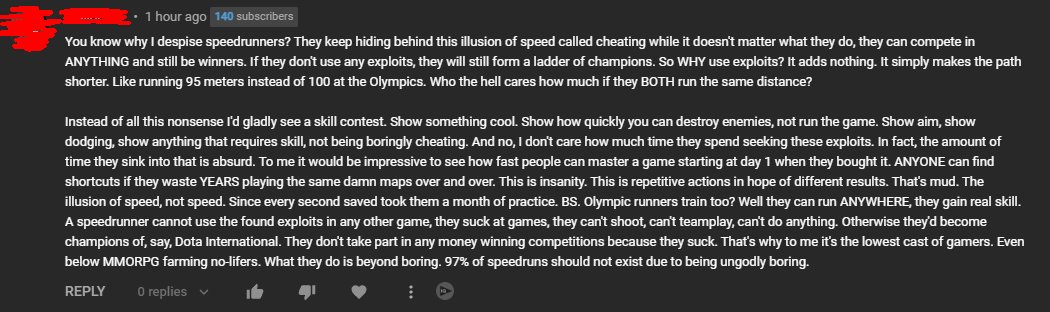 Someone doesn't like speedrunners.