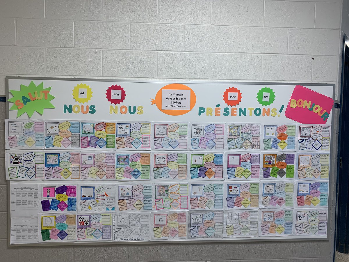 MmeDoucette's tweet photo. Nous nous présentons à @OxbowPS !!👋🏼 I am so proud of the grade 7 and 8 students and the hard work and creativity that they put into these! ☺️ Bravo! @TVDSBFSL https://t.co/BwWdMHFYWL