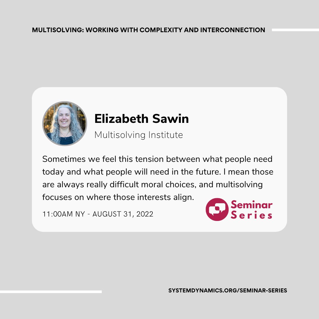 systemdynamics_'s tweet image. #ICYMI: Learn about the obstacles to #multisolving, and how #systemsthinking &amp;amp; systems tools can help people overcome these obstacles w/ Elizabeth Sawin (@bethsawin) of Multisolving Institute (@multisolving)

🎥 Recording: ow.ly/3gP650KBsMv

#SeminarSeries #SystemDynamics
