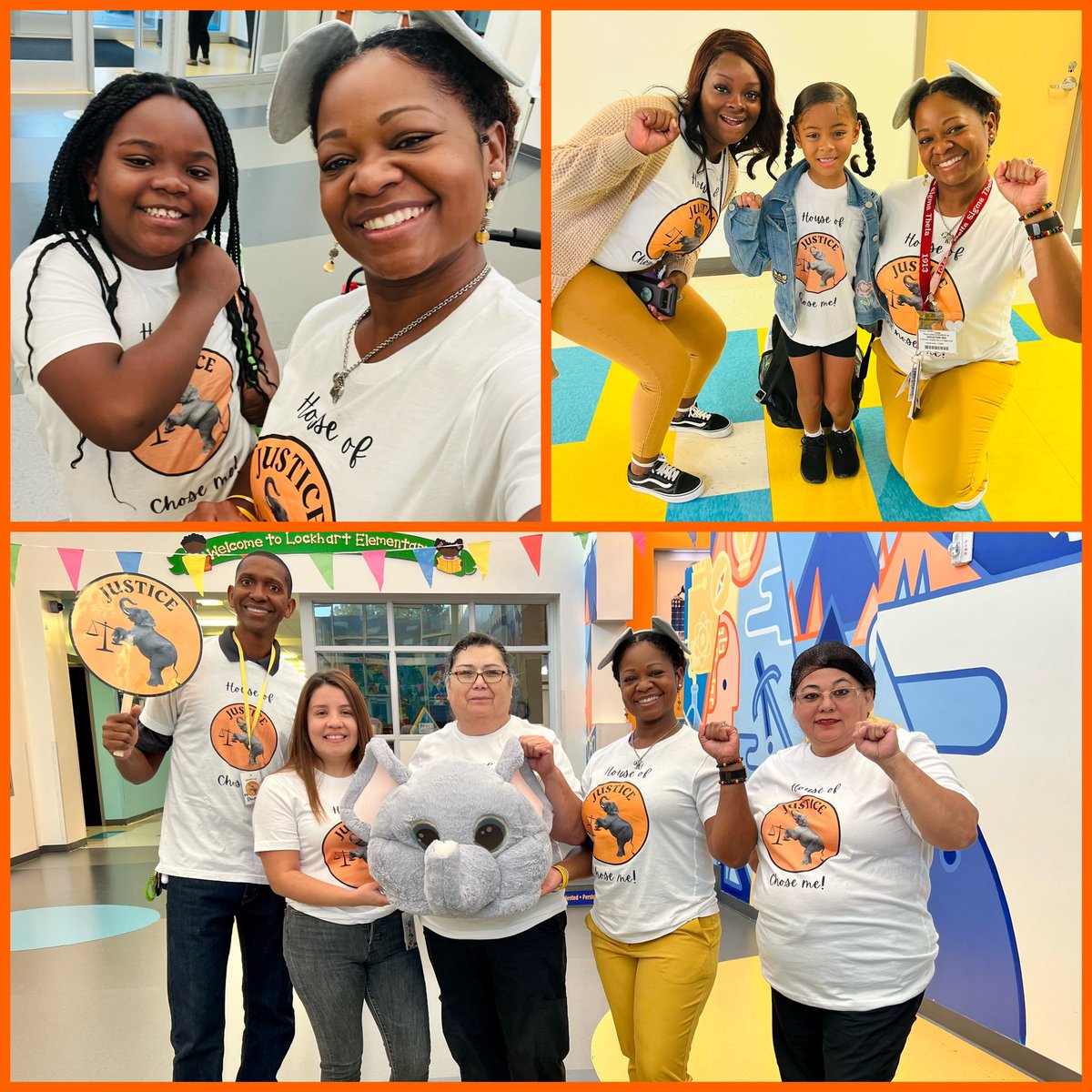 LBudgewater's tweet photo. It’s a House Day💛💚♥️🖤 @lockhartES! Check out our scholars staff and community members “reppin’” their Houses! #JusticePeaceUnityEquity 🐘🦅🦓🐈‍⬛ @cameshiadawn https://t.co/vCDebx3lt1