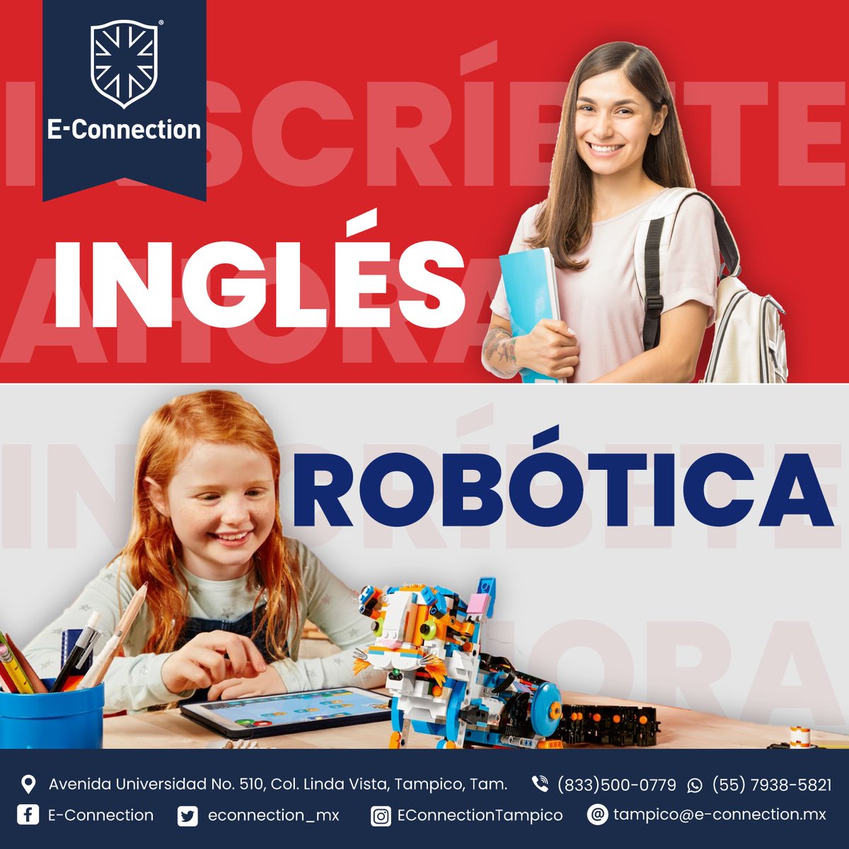 Alcanza las metas que te propongas académicamente, con nuestros cursos de inglés y robótica. Conoce nuestra oferta educativa.

#econnection #inglés #bilingüe #nativosdigitales #clasesvirtuales #clasesonline #robóticaeducativa #techgeneration #clasesrobotica #videojuegos