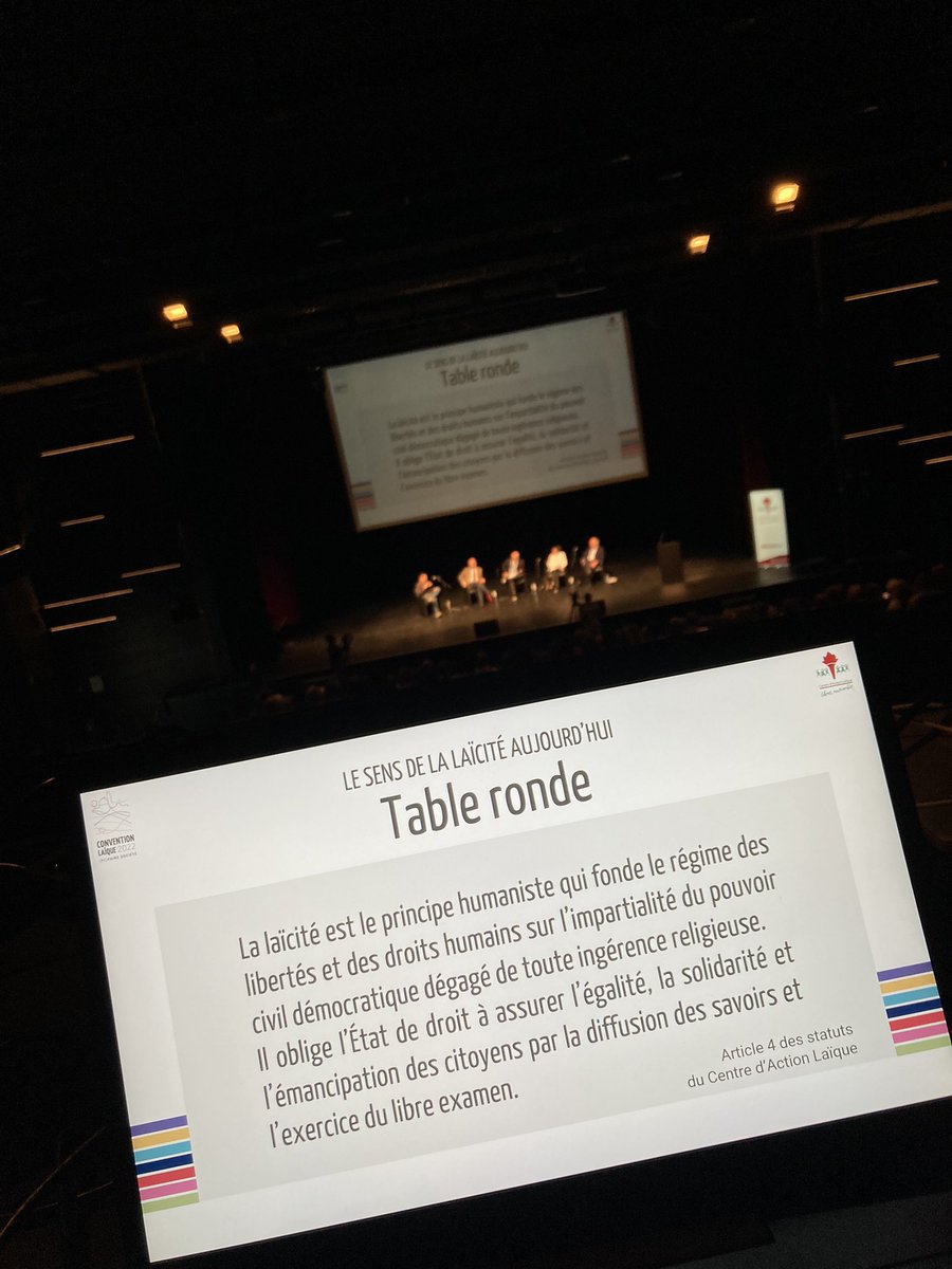Quoi de mieux pour commencer notre #ConventionLaïque2023 qu’une table ronde sur le sens de la #laïcité aujourd’hui. Avec <a href="/hepa73/">Herve Parmentier</a> (SG Adj. du CAL), <a href="/MartineCerf/">Martine Cerf</a> (SG de <a href="/egale_laicite/">Egale Laïcité Europe</a> , François Daout (psdt émérite de la Cour const.) et Jean Leclercq (prof philo)