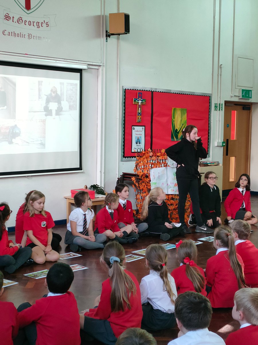 StGeorgesL31's tweet photo. Some of our 'SpiritSquad' children planned and led our harvest assembly for our juniors today. They chose their own scripture, songs and speaking parts. Fantastic effort! They are asking families to please donate food for our food bank next week. #restg https://t.co/En9oDEt3Gd