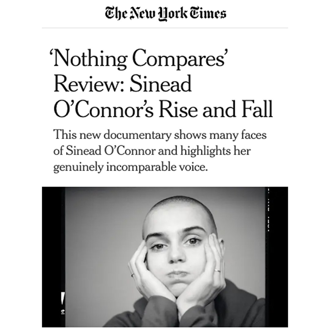 ieents's tweet photo. The latest press roundup for NOTHING COMPARES!
Launches today across 50 cinemas in Ireland &amp; the UK today.

#SineadOConnor #NOTHINGCOMPARESMOVIE https://t.co/OGrw1oFP6Y